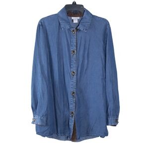 Soft Surroundings Women Blue Tencel Denim Toggle Button Shirt XL Long Sleeve